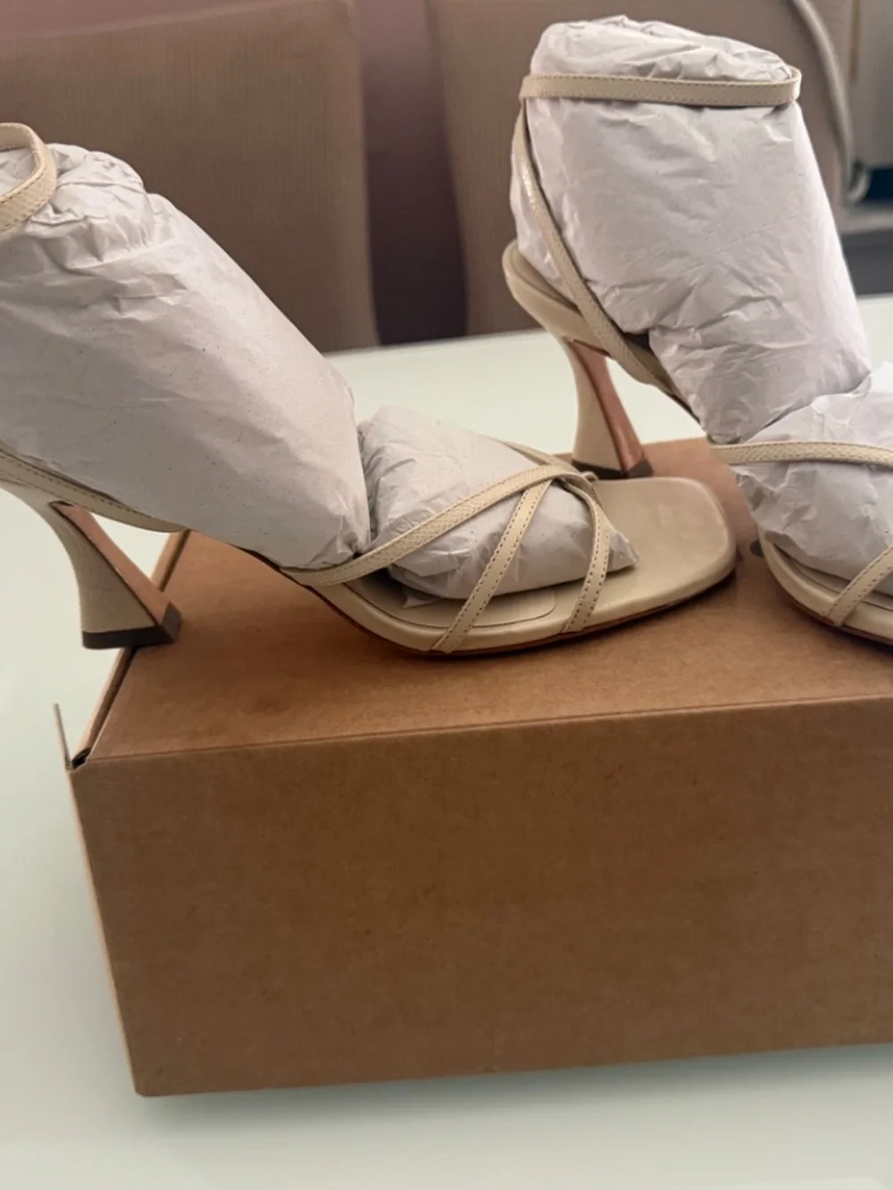 Reformation Gen Leather Sandals - Almond Snake - Size 8